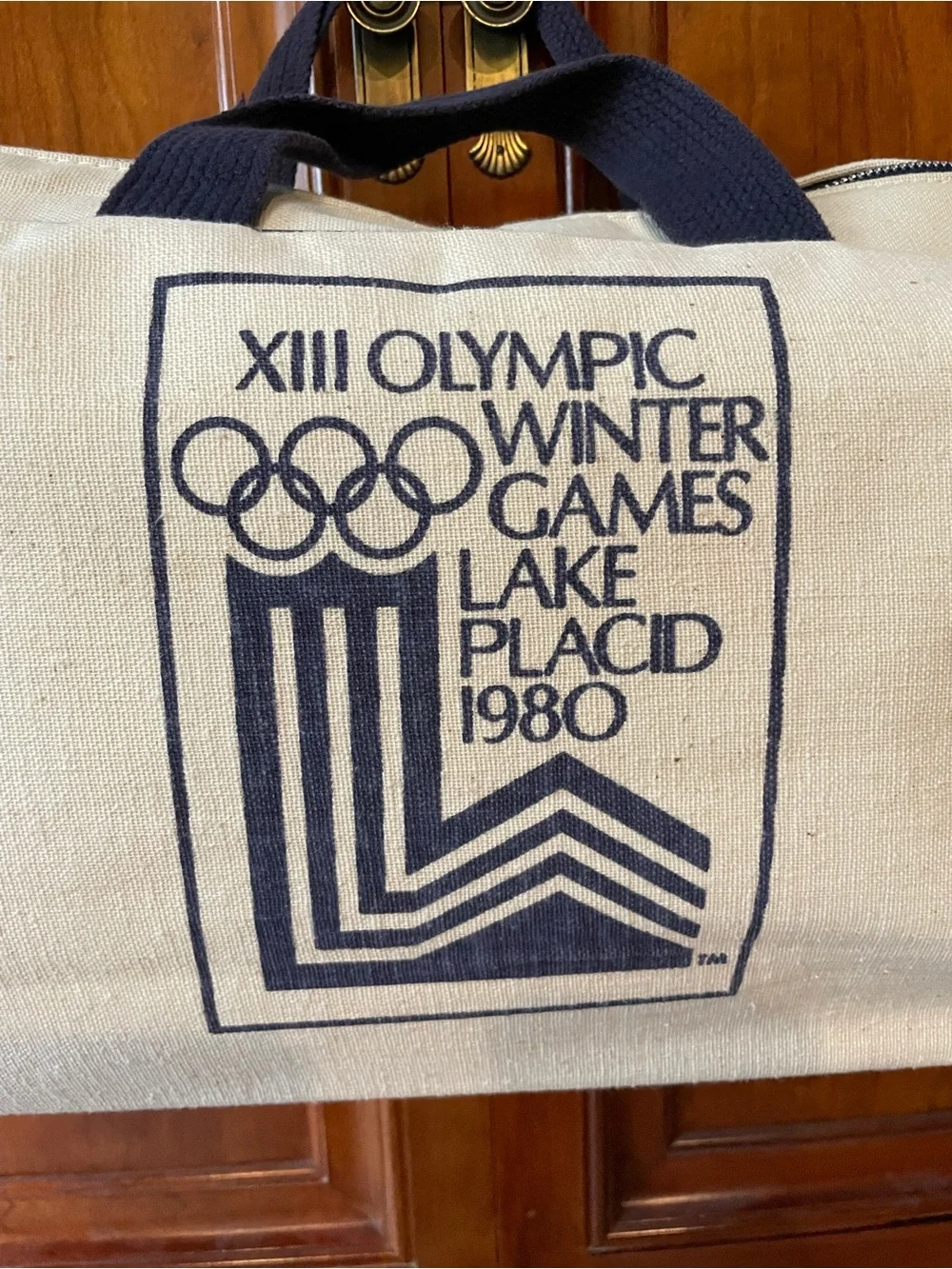 Lake Placid 1980 Canvas Travel Bag - Cream & Navy